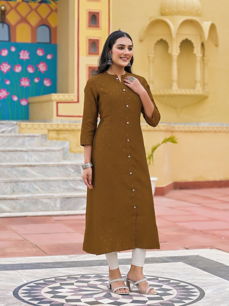 Shifory Brown A-Line Silk Kurti for Women - Image 3